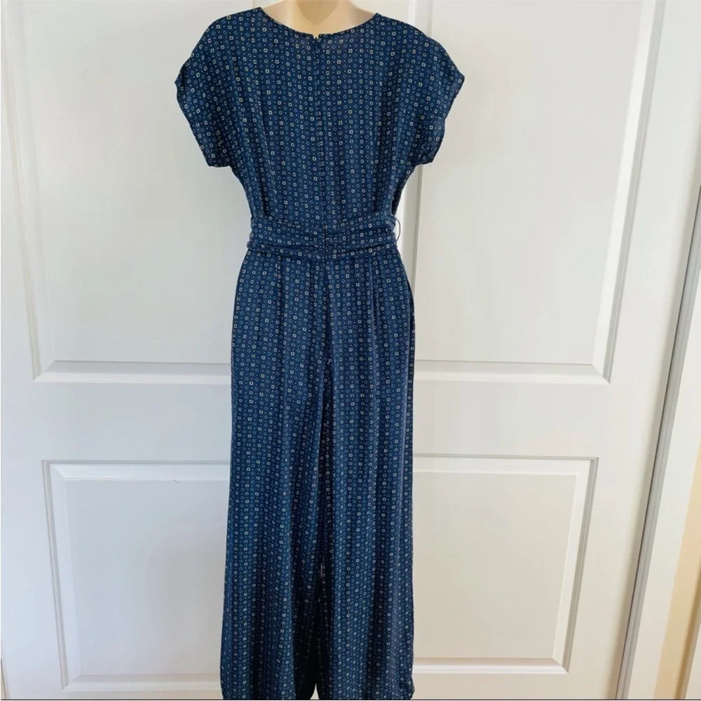 Chaps Navy and White Patterned Dress